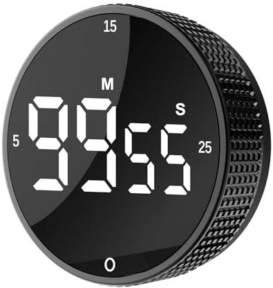 TLTWHS Magnetic Kitchen Timer with Rotary Dial, LED Display, AAA Battery | 5/15/25 min presets, count up/down, dual brightness, time memory, ideal for cooking, baking, study & fitness
