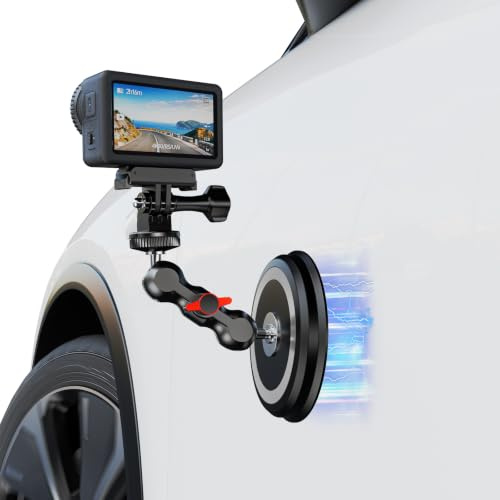 SKEZN Powerful Magnetic Camera Car Mount, 2 Ball Head Outside Magnet Camera Mount, Attaches to All Metal Surfaces Compatible with GoPro 13/12/11/10, DJI Action 5 Pro/4/3, Insta 360 X5/X4 and More