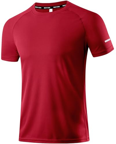 1 Pack Workout Shirts for Men - Activewear Tops Gym Shirts Dry Fit Mesh Moisture Wicking Running Fitness Short Sleeve Crewneck Sports Athletic Red-S