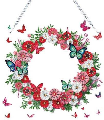 WUYUKEJI Diamantmalerei Anhänger, DIY 5D Diamant Painting Windspiel mit Kette, Schmetterling Diamantmalerei Deko, Türkranz für die Dekoration von Eingang und Fensterwänden (K)