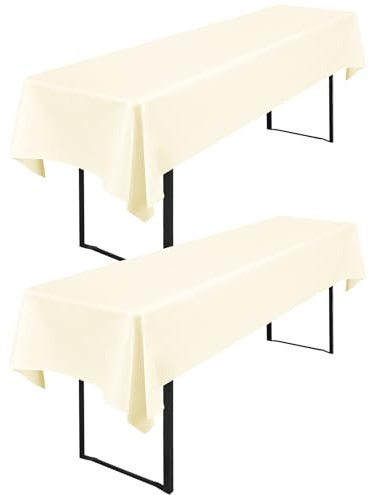 FXKS 2 Stück Beige Bier Tischdecke 250x100cm für 50cm u.70cm Bier Tisch | Bier Tischdecke für Biertisch, Opaque Polyester Tischdecke Bierzeltgarnitur,Tischdecken Rechteckige Tischdecken Waschbar