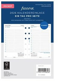 Filofax Kalender Pocket 1 Tag pro Seite (deutsch)2026