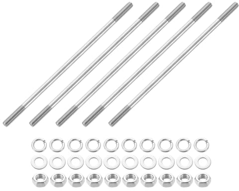 QUARKZMAN 5 Stück Stockschrauben M8 x 200mm, Doppelseitige Gewindestangen Madenschrauben Set 304 Edelstahl Gewinde mit Muttern und Flach- & Sicherungsscheiben für Montage Hauswartung