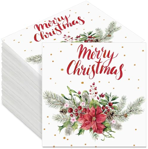 Tenare 200 Stück Weihnachten Servietten, 33 x 33 cm, Weihnachtskranz | Einweg Festliche Papierservietten, Mit Weihnachtsmotiven, Einweg und Praktisch, Für Weihnachtsessen, Tischdeko und Küche