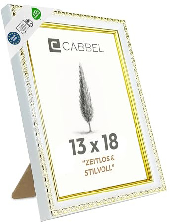 CABBEL Bilderrahmen CELI 13x18 cm Gold/Weiß – Barock Vintage Rahmen im Antik Look – Dekorativer Fotorahmen mit bruchsicherem Acrylglas – Für Fotos, Poster & Urkunden – Elegant für Wohnzimmer, Büro
