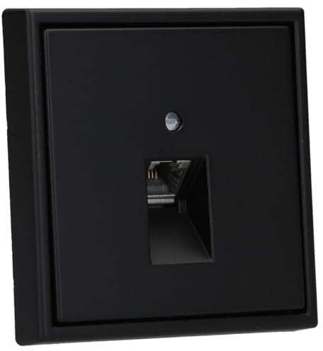 JUNG Serie LS Cat.6A Netzwerkdose Graphitschwarz Matt | mit Cat.6A UAE-Anschlussdose, LS969-1UASWM Abdeckung, LS981SWM Rahmen 1-fach