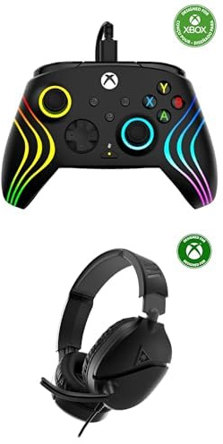 Turtle Beach Bundle of Afterglow Wave Black Gaming Controller + Recon 70 Black Xbox Wired Gaming Headset - Both officially licensed for Xbox Series X or S and Xbox One