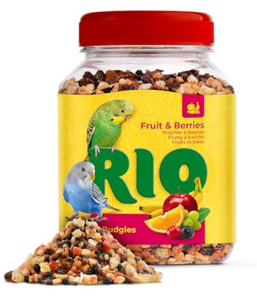 RIO Budgies Früchte & Beerenmischung | 180 g | Snack für Wellensittiche | Mit Rosinen & Apfel