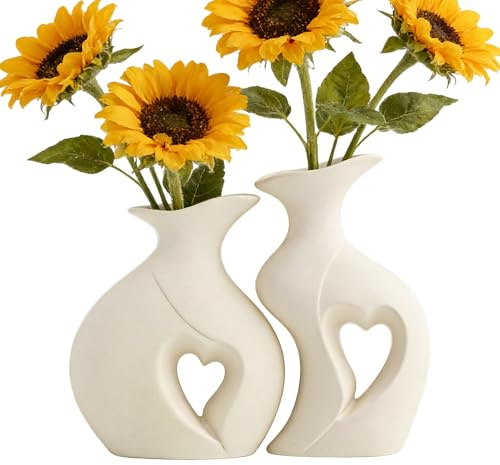 Weiße Herzförmiges Keramikvasen, 2 Stück Nordische Herzförmige Vasen Moderne Blumenvasen Dekorative Vase Tischdekoration Boho Home Deko Für Schlafzimmer, Wohnzimmer, Büro & Badezimmer