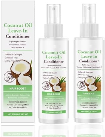 2PC Coconut Oil Formula Leave-In Conditioner Spray, Coconut Oil for Hair, Haarkur Extrem Geschädigtes Haar & Entwirrungsspray
