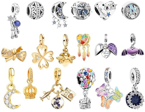 MLPKOI 18 Pièces Pendentif Charms, Bijoux Femme, Charme, Compatible pour Européen Bracelets et Colliers, Meilleur Cadeau pour Femmes Filles Maman Adolescentes