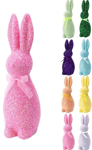 Osterhasen Figuren, Dekorative Stehende Hasenstatuen, Lange Ohrform, Frühlingshasen-Dekoration mit feinem Glitzer, Frühlingstischdekorationen für Wohnzimmer, Garten, Schlafzimmerparty (Rosa)