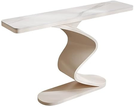 JINGJIAOPLSD Console Modernes Imitation Marbre, Console Blanche avec Structure Métallique, pour Couloir Étroit et Long, Entrée, Salon, Hall D'entrée, Bureau(Beige,100x30x80cm/39x12x32in)