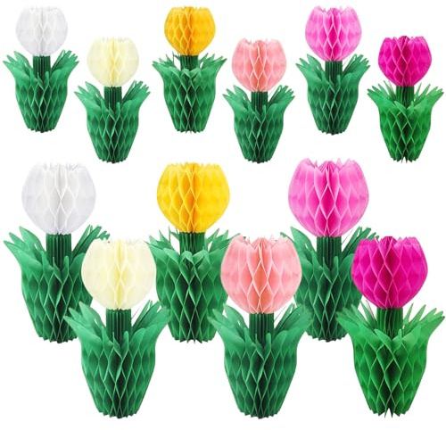 12 Stück Tulpen Wabenbälle, Dekoration Papierblumen, Papierblumen Zum Aufhängen, Tischdeko Hochzeit Frühlingsdeko, für Gartenparty Deko, Wohnzimmer Tischdekoration, Hochzeit Deko, Frühlingsdeko