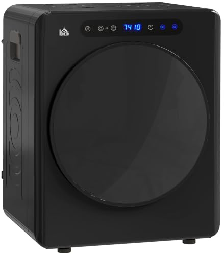 HOMCOM Secadora de Evacuación 3 KG Secadora de Ropa 1000W Táctil Negro | Función Antiarrugas, Función Esterilizar, Temporizador, Pantalla LED, Tambor Inox