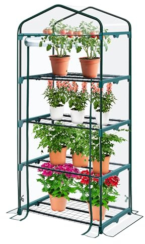 KANWOD Serra per pomodori con 4 ripiani, in pellicola, resistente all'inverno, stabile, facile da montare e salvaspazio, per balcone, terrazza, giardino, trasparente