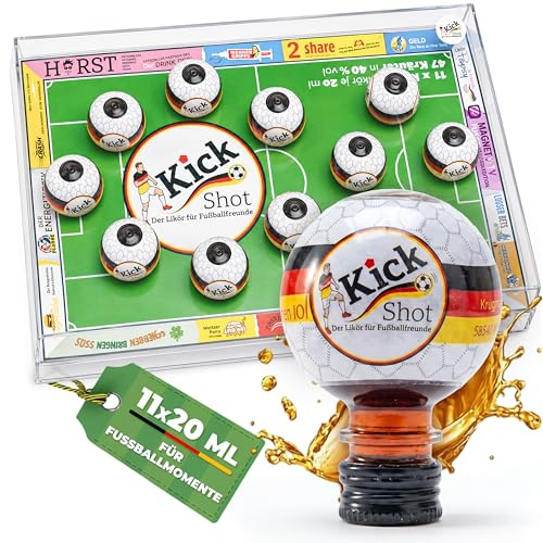 KickShot Kräuterlikör Geschenkset – 11 Mini-Liköre à 20 ml – 220 ml – 40% Vol. – 47 Kräuter – kleine Likörflaschen im Ball-Design – originelle Geschenkidee für Erwachsene