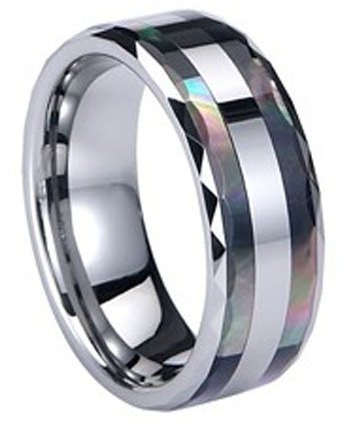 JewelryWe Schmuck 8mm Breite Wolframcarbid Herren-Ring Abalone Inlay Trauringe Hochzeit Engagement Versprechen Band Größe 52 bis 74