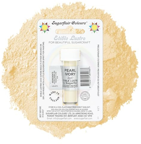 Sugarflair Pearl Ivory Edible Lustre Dust, Add a Lustrous Shine to Cakes or Decorations. Brush On or Add Rejuvenator to Create Eye-Catching Edible Paint, Gives Shine to Your Bakes - 2g