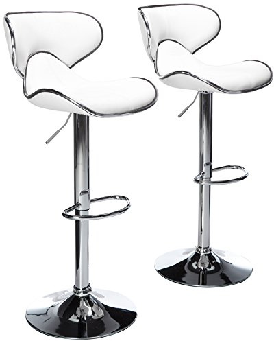 Roundhill Furniture Masaccio Cushioned Leatherette Upholstery Airlift Adjustable Swivel Barstool with Chrome Base, Set of 2, White