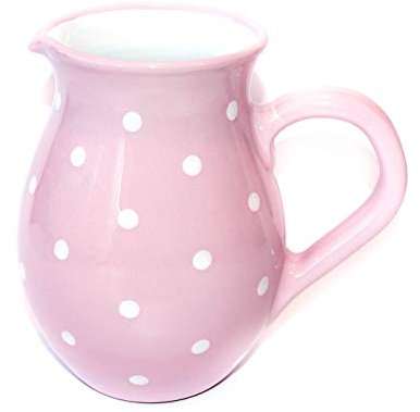 Pichet en céramique rose avec pois blancs peints à la main - 1,2 l