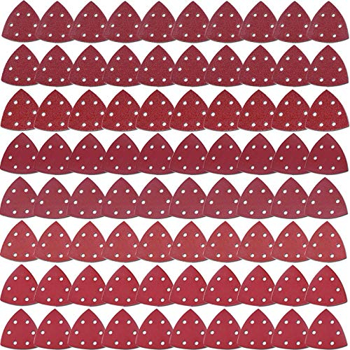 Austor 80 Stück Schleifblätter Klett-Schleifblätter 6 Löcher Dreieckschleifpapier sortierte Körnungen 40/60/80/120/180/240/320/400 zum Schleifen und Polieren