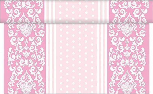 Sovie HOME Tischläufer Bine in ROSA, Linclass® Airlaid, 40cm x 4,80m, perforiert alle 30cm, verspielter Mustermix mit Ornamenten, hochwertige Tischdekoration