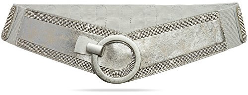 Caspar GU315 Damen elastischer breiter Glitzer Strass Taillengürtel, Farbe:silber, Gürtelgröße:75 [für Körperumfang 75-90 cm]