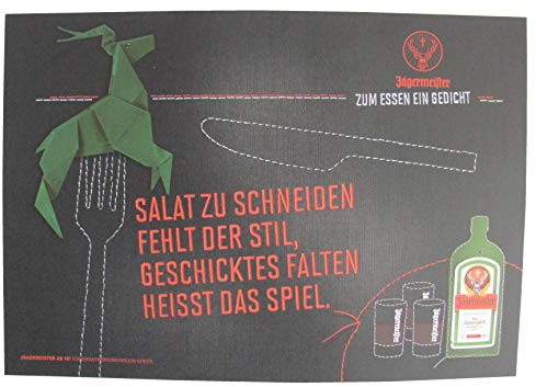 Jägermeister - Platzdeckchen aus Papier 38,5 x 26,8 cm - Salat zu schneiden fehlt der Stil, geschicktes Falten heisst das Spiel