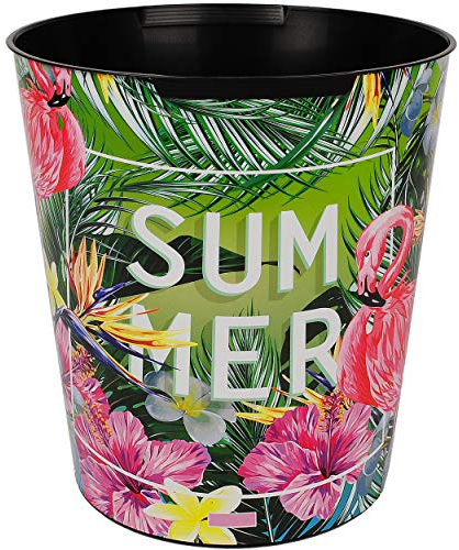 Papierkorb/Behälter - Flamingo & Tropische Blumen/Palmen - 10 Liter - wasserdicht - aus Kunststoff - Ø 28 cm - großer Mülleimer/Eimer - Abfalleimer - Au..