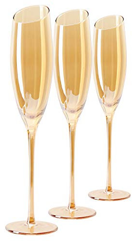 Beasea Crystal Champagne Flutes, 6 oz Set of 3 Champagne Glasses Hand Blown Crystal Flutes Glasses Wine Glasses for Wedding Anniversary - Amber