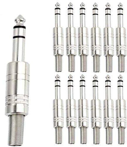 RUNCCI-YUN 12pcs 1/4 TRS Solder Connector Jack 6.35mm, Audio Solder Connector 6.35mm, Stereo Solder Connector 6.35mm, for DJ Mixer Speaker Cables Guitar Cables