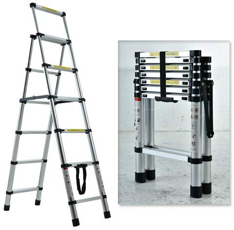 Telescopic Ladder, Folding Step Ladder, Retractable Aluminum Ladder Multi-Position, Adjustable A-Frame Stepladder with Handrails & Safety Lock, 330lbs Capacity(6+7 step, 7.55ft)