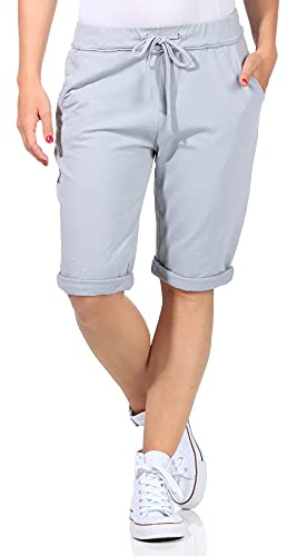 CLEO STYLE Kurze Damen Bermuda, leichte luftige Hose für den Sommer, kurzer Jogger für Freizeit und Strand 1212 (Hellgrau, 42-46, one_Size)