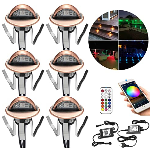 RGB LED Bodeneinbauleuchten Aussen WIFI DC12V Ø35mm IP65 Wasserdicht Einbauspots LED Terrasse Einbaustrahler Bodeneinbaustrahler Kit Arbeitet mit Alexa,Google Home - 6 pack