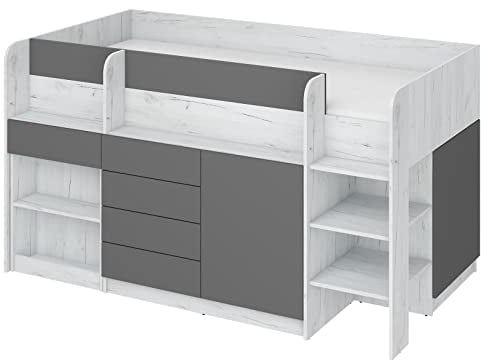 BIM Furniture Etagenbett Smile P Kindermöbel, Möbelset für EIN Kinderzimmer, EIN Bett mit Schreibtisch, Regalen, Schubladen: Rechte Seite (Craft White/Graphite)