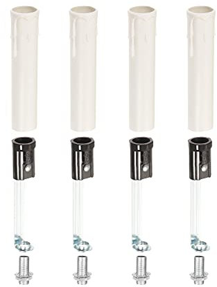 sourcing map Chandelier Light Socket Kit for E12 Candelabra, Lamp Base with White Candle Cover Sleeves 4 Set
