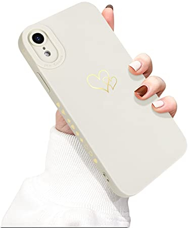 Newseego Case Compatible with iPhone XR Cute Gold Love-heart Shape Pattern Case Flexible Soft Liquid Silicone Phone Cover with Little Hearts on the Side Shockproof Protective Cover for iPhone XR