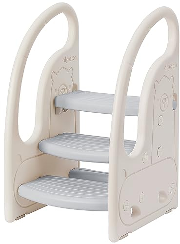 Onasti Scaletta gradini, Sgabello a tre gradini per bambini, Sedile per Addestramento per WC, Scaletta Bagno per bambini, Multifunzione, Regolabile in Altezza, Funzione Antiscivolo - (Grigio)