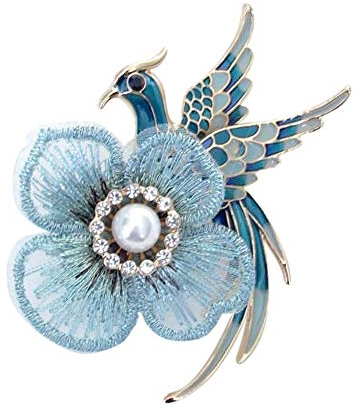 Brosche Schmuck Brosche Vogel Pfau Blume blau Stahl und Acryl, Metall