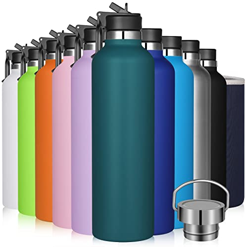 GeeRic Bottiglia Termica 1 Litro Opaco Borraccia Acciaio Inox+Tappo con Cannuccia+Borsa Portatile 1L Bottiglia d'Acqua Sportiva Tenere 18H Caldo/24H Freddo Borraccia Termica per Scuola,Sport Diaspro