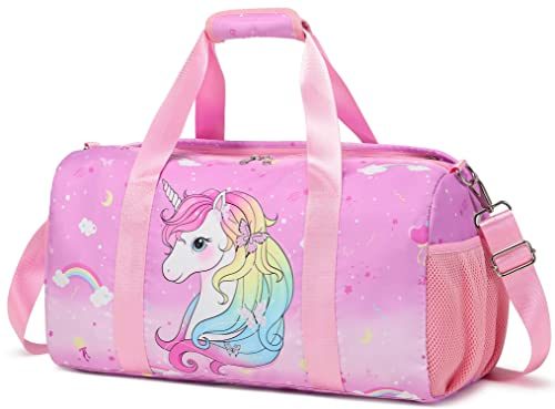 Sporttasche Mädchen Kinder Reisetasche Trainingstasch Schwimmtasche Kinder Weekend Bag Tanztasche Gym Bag mit Schuhfach Rosa