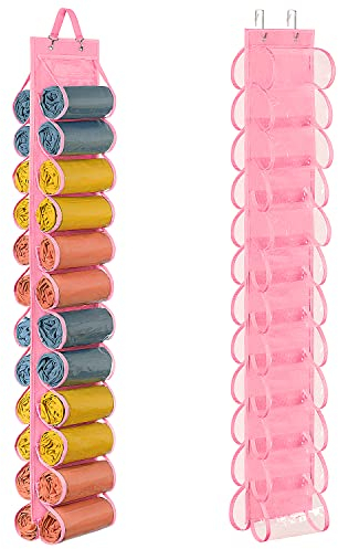Lirex Leggings Aufbewahrungsbox, Hängender Yoga Leggings Aufbewahrungs Organizer mit 24 Taschen Faltbarer Oxford Stoff Schrank Organizer Hemden Jeans Aufhänger Sockenhalter für Schlafzimmer, Rosa