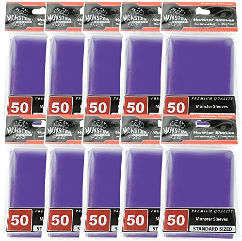 Monster Protectors Sleeves - 500 Pack - Standard Size Purple Glossy - Compatible with Magic The Gathering, Yugioh, Pokémon and Other Standard Sized Gaming Cards