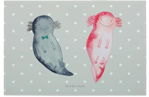 Mr. & Mrs. Panda Medium Glas Schneidbrett Axolotl Freundin - Geschenk, Liebe, Molch, Paar, Schwanzlurch, Glasschneidebrett, Lurch, verliebt,