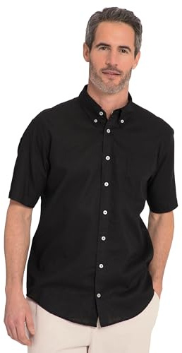 JP 1880, Camicia da Uomo, Taglie Grandi, in Lino, Mezza Manica, Colletto con Bottoni, vestibilità Moderna, Nero, XXXXL