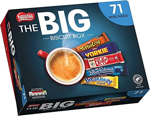 Nestle - The Big Biscuit Box, 71 x Chocolate Bars – Kitkat, Yorkie, Toffee Crisp, Breakaway, Blue Riband | Chocolate Biscuit Sharing Gift, 1.4KG of Chocolate | Sold by Essential Products