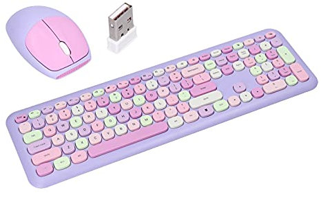 Cuifati Girl 110Keys Keyboard Mouse Combo, Clavier de Couleurs Mélangées Rétro avec Ensemble de Souris Mignon, Souris sans Fil 1200 DPI 3Keys pour PC de Jeu (Ensemble Clavier et Souris