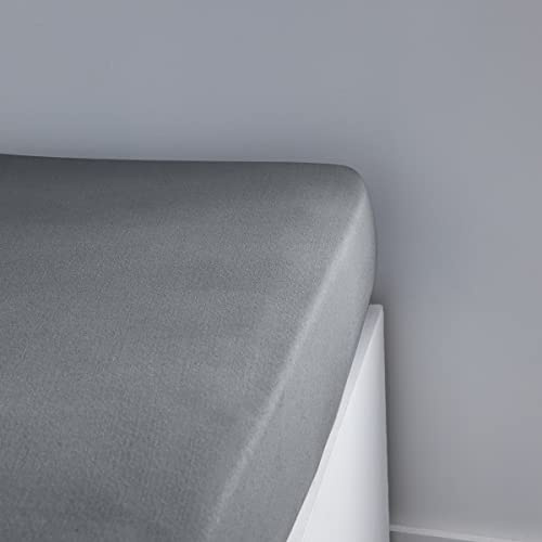 TODAY Essential Spannbettlaken, 90 x 190 cm, Einzelbett, 100% Baumwolle, einfarbig, Stahl