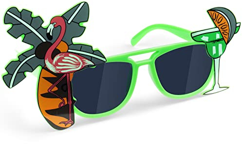 flintronic Sunglasses Novelty Fun Party Glasses Fashion Glasses, 1 Pack for Pool Party, Birthday Party, Beer Party, Makeup Costume Party, Hawaiian Themed Party Photo Props (Green Flower And Bird)